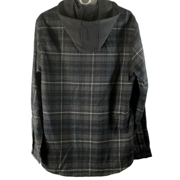 Burnside Charcoal Plaid Hooded Shirt Jacket - Picture 3 of 6
